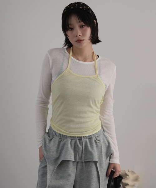 Ulysses(ユリシス)の「【2枚セット】シアーカットソー×ホルターネックキャミ(Tシャツ/カットソー・レディース・ダークグレー/イエロー・F)」の21枚目の写真