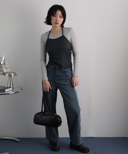 Ulysses(ユリシス)の「【2枚セット】シアーカットソー×ホルターネックキャミ(Tシャツ/カットソー・レディース・ダークグレー/イエロー・F)」の15枚目の写真