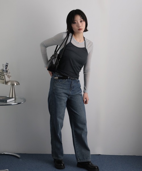 Ulysses(ユリシス)の「【2枚セット】シアーカットソー×ホルターネックキャミ(Tシャツ/カットソー・レディース・ダークグレー/イエロー・F)」の16枚目の写真