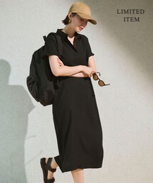 FluidBackSatin ニット衿シャツワンピース