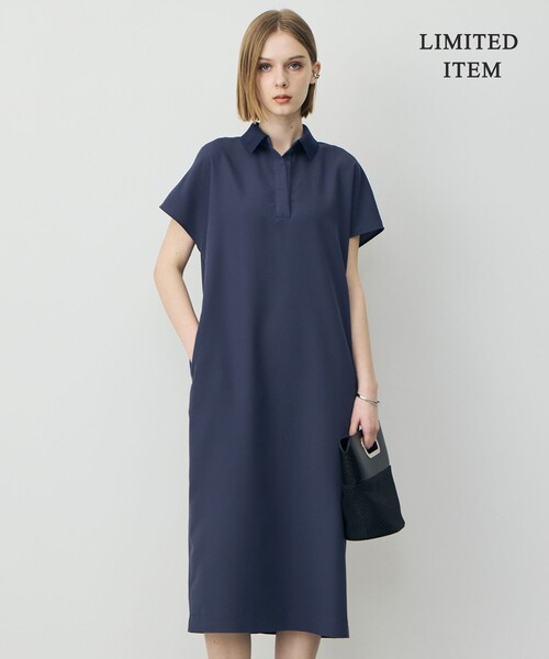 ICB(アイシービー)の「FluidBackSatin ニット衿シャツワンピース(ワンピース・レディース・ブラック系/ネイビー系/グレー系・0/4/2/6)」の1枚目の写真