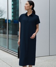 FluidBackSatin ニット衿シャツワンピース