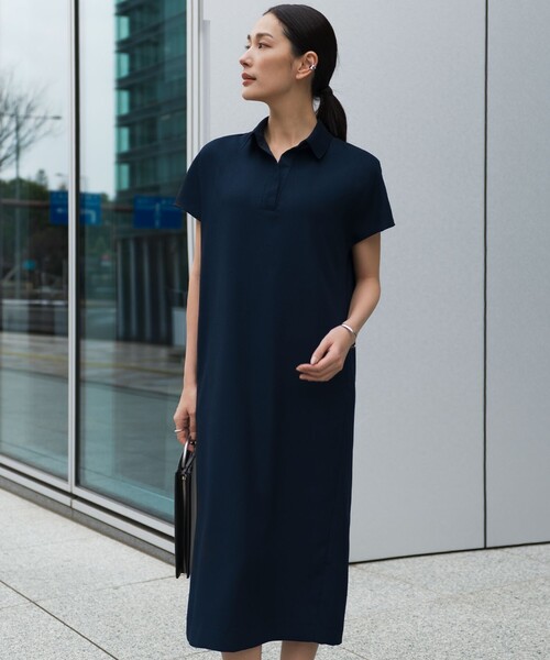 ICB(アイシービー)の「FluidBackSatin ニット衿シャツワンピース(ワンピース・レディース・ブラック系/ネイビー系/グレー系・0/4/2/6)」の3枚目の写真