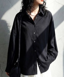 リネン混 長袖 無地 羽織り シャツ
