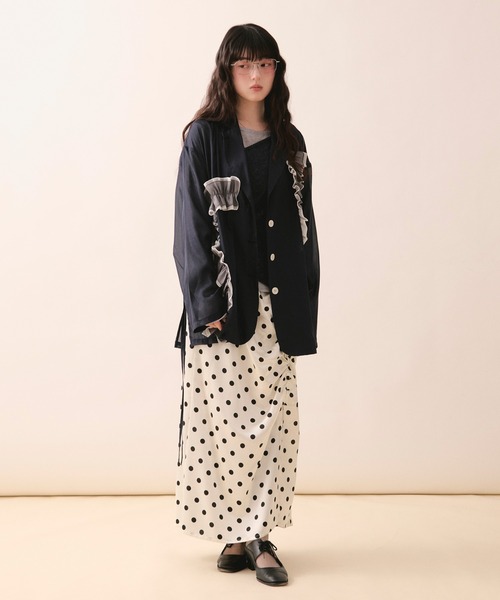 loin nuit（ロワンニュイ）の「sheer color scheme frill jacket / シアーカラースキームフリルジャケット（テーラードジャケット・レディース・ネイビー/ライトグリーン/アイボリー・FREE）」の5枚目の写真