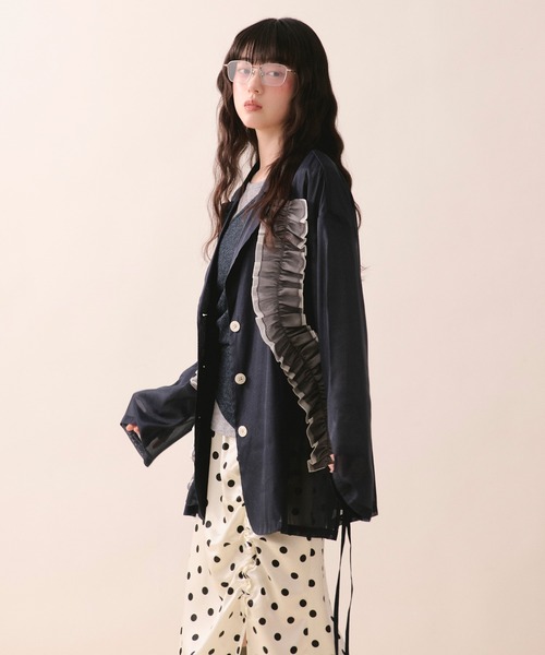 loin nuit（ロワンニュイ）の「sheer color scheme frill jacket / シアーカラースキームフリルジャケット（テーラードジャケット・レディース・ネイビー/ライトグリーン/アイボリー・FREE）」の11枚目の写真