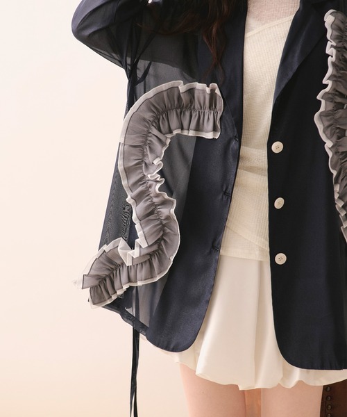 loin nuit（ロワンニュイ）の「sheer color scheme frill jacket / シアーカラースキームフリルジャケット（テーラードジャケット・レディース・ネイビー/ライトグリーン/アイボリー・FREE）」の16枚目の写真