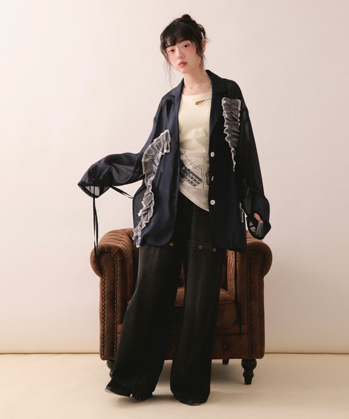 loin nuit（ロワンニュイ）の「sheer color scheme frill jacket / シアーカラースキームフリルジャケット（テーラードジャケット・レディース・ネイビー/ライトグリーン/アイボリー・FREE）」の18枚目の写真