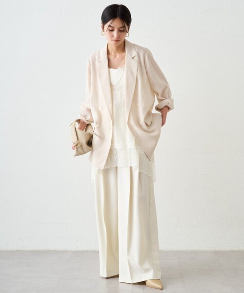 LOUNGEDRESS（ラウンジドレス）の「リネンライクシアージャケット（テーラードジャケット・レディース・ベージュ/ブラック/アイボリー/ピンク/グレー・FREE）」の6枚目の写真