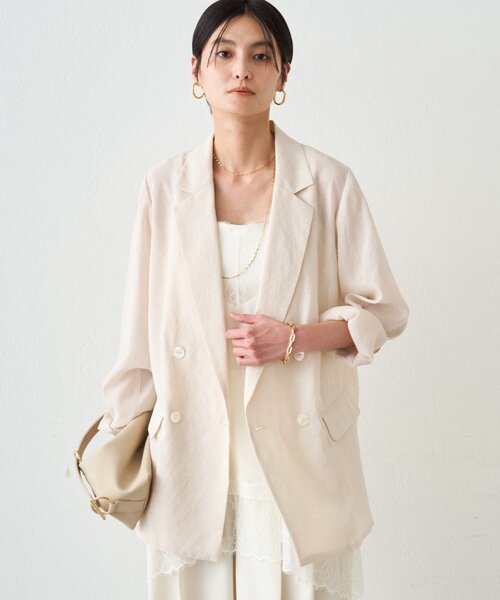 LOUNGEDRESS（ラウンジドレス）の「リネンライクシアージャケット（テーラードジャケット・レディース・ベージュ/ブラック/アイボリー/ピンク/グレー・FREE）」の11枚目の写真