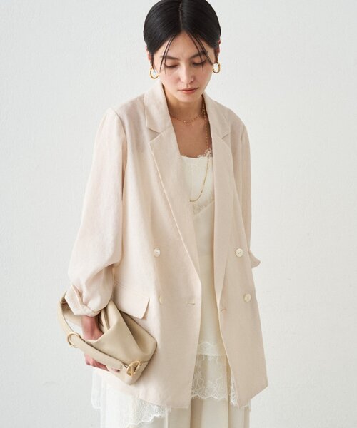 LOUNGEDRESS（ラウンジドレス）の「リネンライクシアージャケット（テーラードジャケット・レディース・ベージュ/ブラック/アイボリー/ピンク/グレー・FREE）」の12枚目の写真