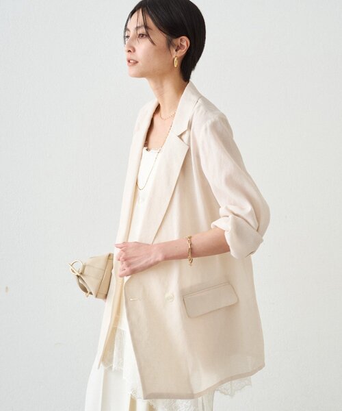 LOUNGEDRESS（ラウンジドレス）の「リネンライクシアージャケット（テーラードジャケット・レディース・ベージュ/ブラック/アイボリー/ピンク/グレー・FREE）」の13枚目の写真