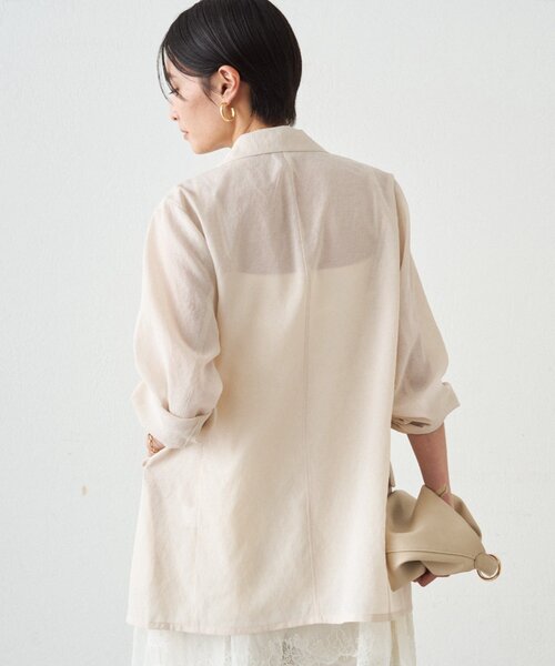 LOUNGEDRESS（ラウンジドレス）の「リネンライクシアージャケット（テーラードジャケット・レディース・ベージュ/ブラック/アイボリー/ピンク/グレー・FREE）」の14枚目の写真