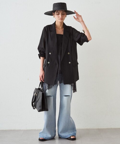 LOUNGEDRESS（ラウンジドレス）の「リネンライクシアージャケット（テーラードジャケット・レディース・ベージュ/ブラック/アイボリー/ピンク/グレー・FREE）」の22枚目の写真