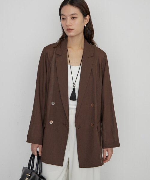 LOUNGEDRESS（ラウンジドレス）の「《累計1.5万枚/洗えてシワになりにくい！》リネンライクシアージャケット（テーラードジャケット・レディース・ベージュ/ブラック/アイボリー/ピンク/グレー/ブラウン/ネイビー・FREE）」の13枚目の写真