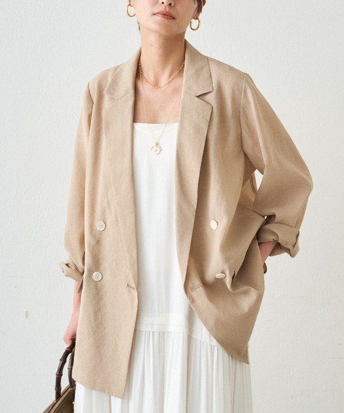 LOUNGEDRESS（ラウンジドレス）の「リネンライクシアージャケット（テーラードジャケット・レディース・ベージュ/ブラック/アイボリー/ピンク/グレー・FREE）」の5枚目の写真
