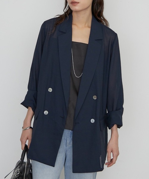 loungedress リネンライクシアージャケット ブラック 累計1.5万枚/洗えてシワになりにくい！》リネンライクシアージャケット