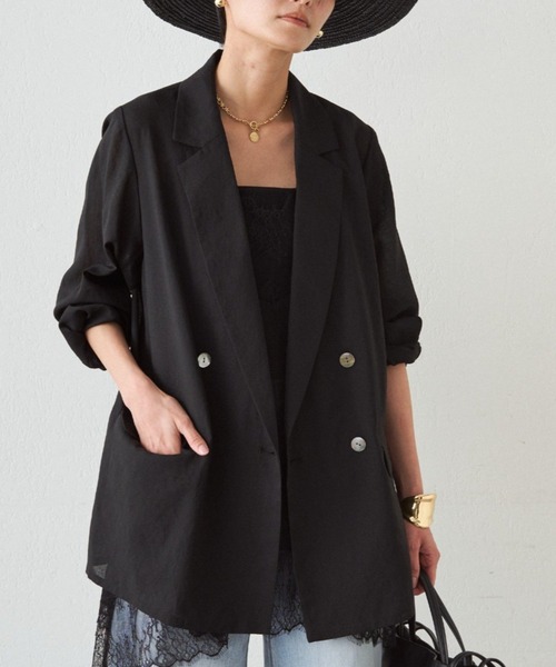 LOUNGEDRESS（ラウンジドレス）の「リネンライクシアージャケット（テーラードジャケット・レディース・ベージュ/ブラック/アイボリー/ピンク/グレー・FREE）」の3枚目の写真