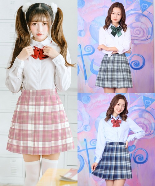 LunaBelle（ルナベル）の「【制服コスプレ】チェック柄プリーツスカート 単品（スカート・レディース・ライトブルー/ブルーグレー/ピンク・S/M/L/2L）」の16枚目の写真