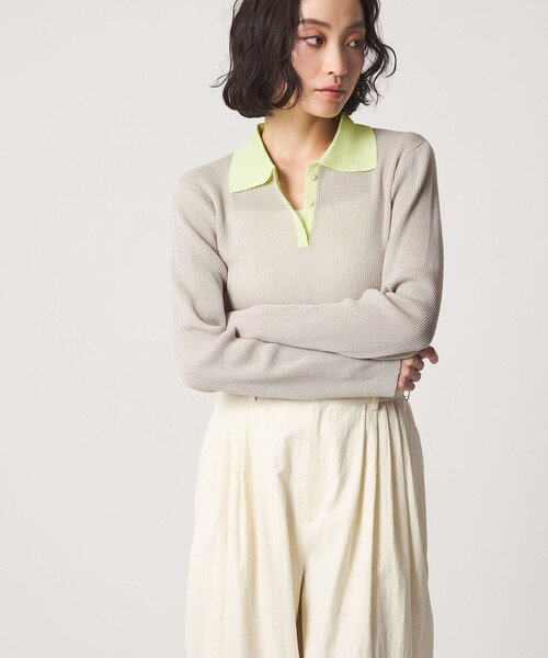 CITEN（シテン）の「＜CITEN＞コンパクトポロニット（ニット/セーター・レディース・ピンク/ライトグレー/ダークグレー・FREE）」の4枚目の写真