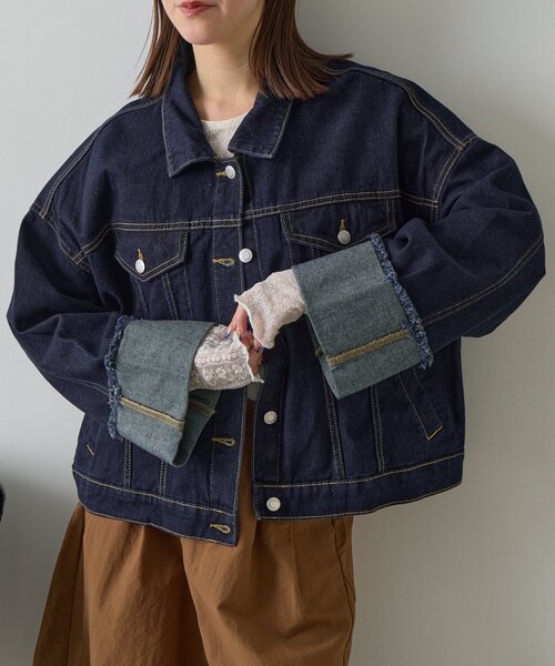 goocy(グーシー)の「【目を惹く主役級デニム!】ワイドスリーブGジャン(ブルゾン・レディース・ブラック/ブルー/インディゴブルー・FREE)」の2枚目の写真