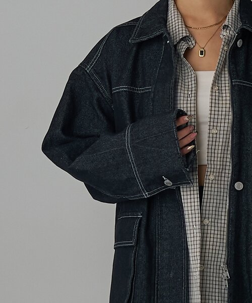 goocy（グーシー）の「【セットアップ対応】デニムミドルカバーオール（デニムジャケット・レディース・ブラック・FREE）」の6枚目の写真