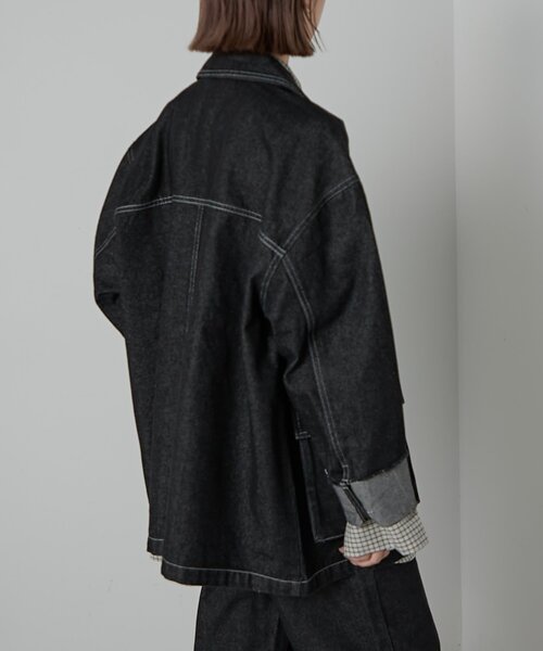 goocy（グーシー）の「【セットアップ対応】デニムミドルカバーオール（デニムジャケット・レディース・ブラック・FREE）」の10枚目の写真