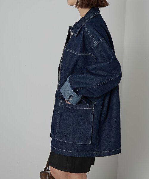 goocy（グーシー）の「【セットアップ対応】デニムミドルカバーオール（デニムジャケット・レディース・ブラック・FREE）」の12枚目の写真