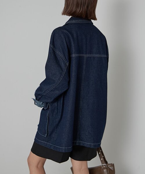 goocy（グーシー）の「【セットアップ対応】デニムミドルカバーオール（デニムジャケット・レディース・ブラック・FREE）」の13枚目の写真