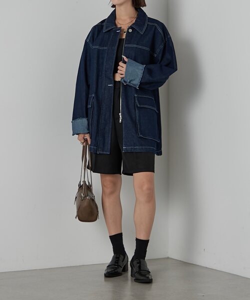 goocy（グーシー）の「【セットアップ対応】デニムミドルカバーオール（デニムジャケット・レディース・ブラック・FREE）」の18枚目の写真