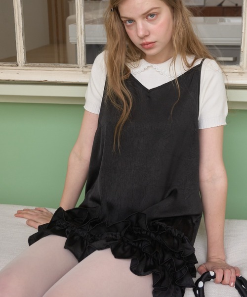 Birthday room（バースデイルーム）の「フリルキャミチュニック/Frilled cami tunic（キャミソール・レディース・ブラック/ホワイト・FREE）」の16枚目の写真