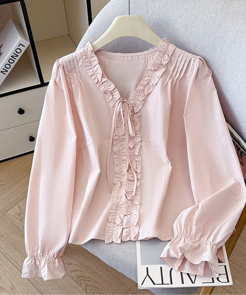 AMAJI(アマジ)の「フリルブラウス(シャツ/ブラウス・レディース・ホワイト/ピンク/ブルー・SMALL/MEDIUM/LARGE/X-LARGE)」の5枚目の写真