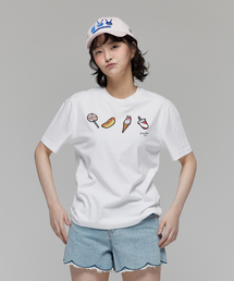 女性スナックワッペンエンブレム半袖Tシャツ/FM9WTS09F ホワイト