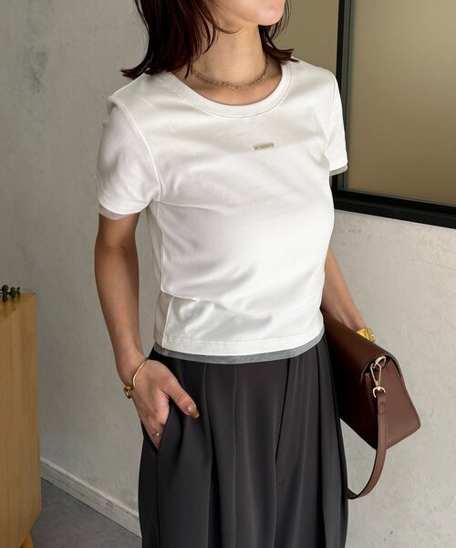 Thevon（ゼボン）の「チャーム付きコンパクトTシャツ（Tシャツ/カットソー・レディース・チャコールグレー/オフホワイト/ブラック・M/S）」の5枚目の写真