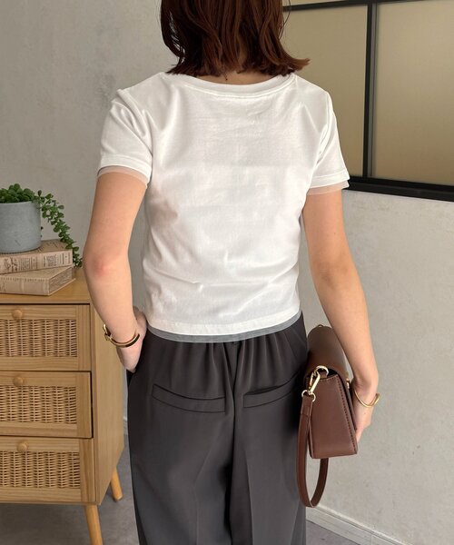 Thevon（ゼボン）の「チャーム付きコンパクトTシャツ（Tシャツ/カットソー・レディース・チャコールグレー/オフホワイト/ブラック・M/S）」の7枚目の写真