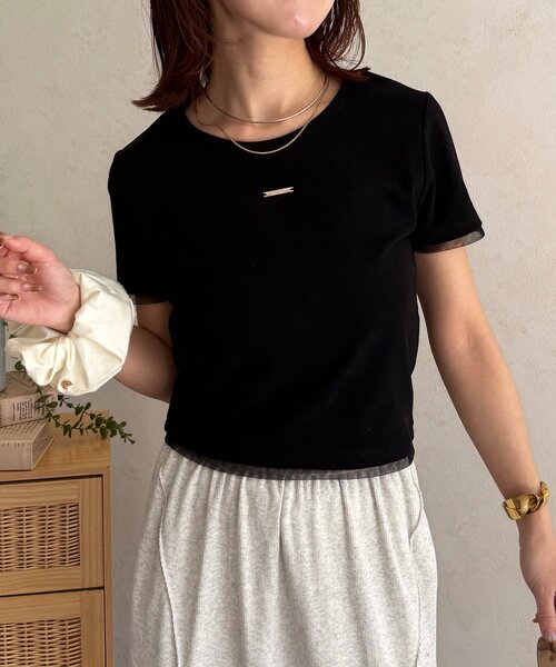 Thevon（ゼボン）の「チャーム付きコンパクトTシャツ（Tシャツ/カットソー・レディース・チャコールグレー/オフホワイト/ブラック・M/S）」の14枚目の写真