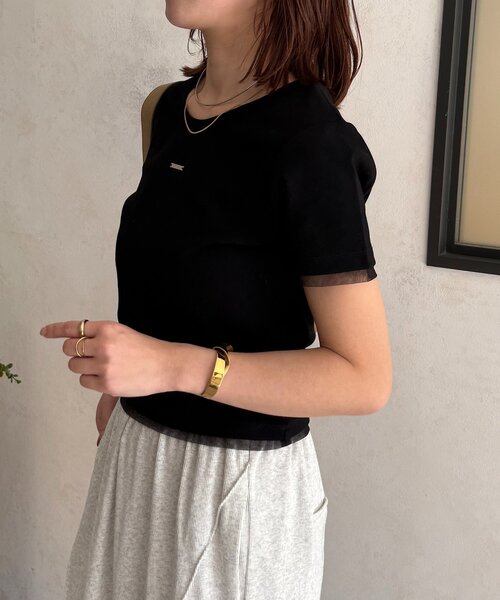 Thevon（ゼボン）の「チャーム付きコンパクトTシャツ（Tシャツ/カットソー・レディース・チャコールグレー/オフホワイト/ブラック・M/S）」の15枚目の写真