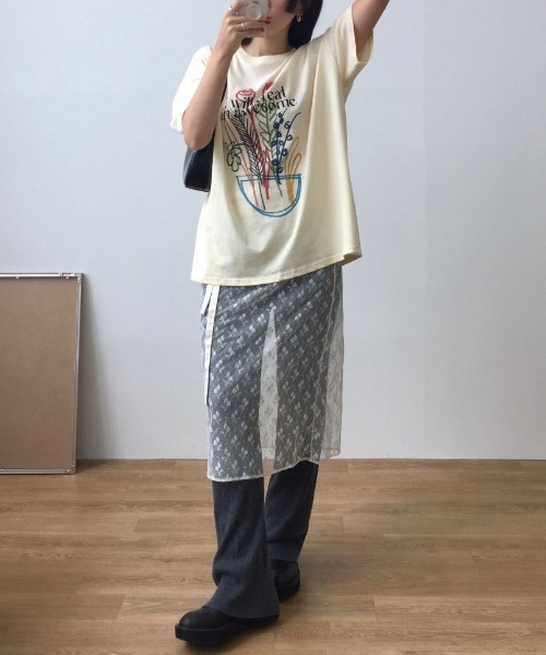 Maison Calme（メゾンカルム）の「【26年春夏新作】2 色展開　花柄レース シアースカート ミディ丈 レイヤード用 透け感 レディース（スカート・レディース・ブラック/ホワイト・F）」の18枚目の写真