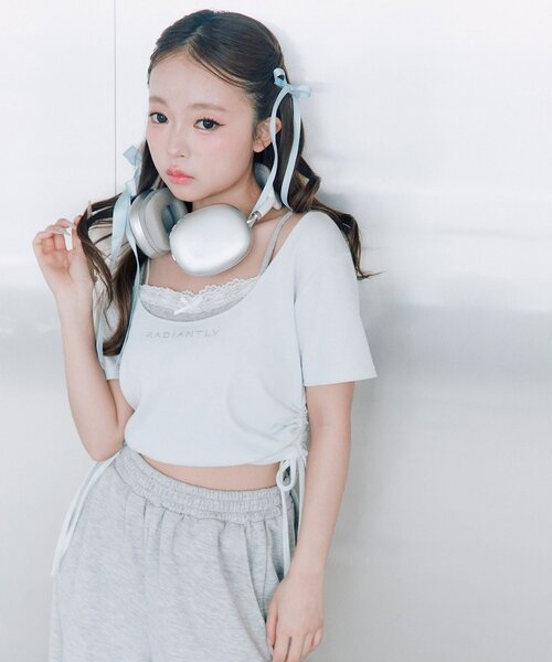 OLIVE des OLIVE(オリーブデオリーブ)の「レイヤード風ドロストTシャツ(Tシャツ/カットソー・レディース・サックスブルー/ブラック/ピンク/オフホワイト・FREE)」の9枚目の写真