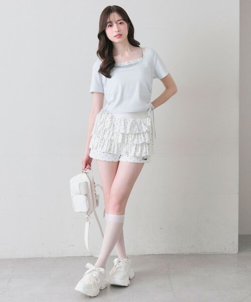 OLIVE des OLIVE(オリーブデオリーブ)の「レイヤード風ドロストTシャツ(Tシャツ/カットソー・レディース・サックスブルー/ブラック/ピンク/オフホワイト・FREE)」の16枚目の写真