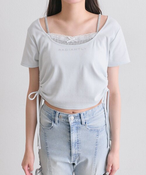 OLIVE des OLIVE(オリーブデオリーブ)の「レイヤード風ドロストTシャツ(Tシャツ/カットソー・レディース・サックスブルー/ブラック/ピンク/オフホワイト・FREE)」の19枚目の写真