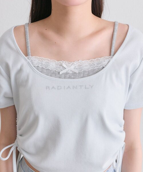 OLIVE des OLIVE(オリーブデオリーブ)の「レイヤード風ドロストTシャツ(Tシャツ/カットソー・レディース・サックスブルー/ブラック/ピンク/オフホワイト・FREE)」の22枚目の写真