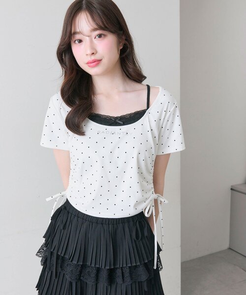 OLIVE des OLIVE(オリーブデオリーブ)の「レイヤード風ドロストTシャツ(Tシャツ/カットソー・レディース・サックスブルー/ブラック/ピンク/オフホワイト・FREE)」の2枚目の写真