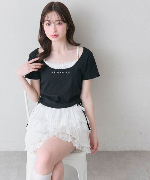 OLIVE des OLIVE(オリーブデオリーブ)の「レイヤード風ドロストTシャツ(Tシャツ/カットソー・レディース・サックスブルー/ブラック/ピンク/オフホワイト・FREE)」の1枚目の写真