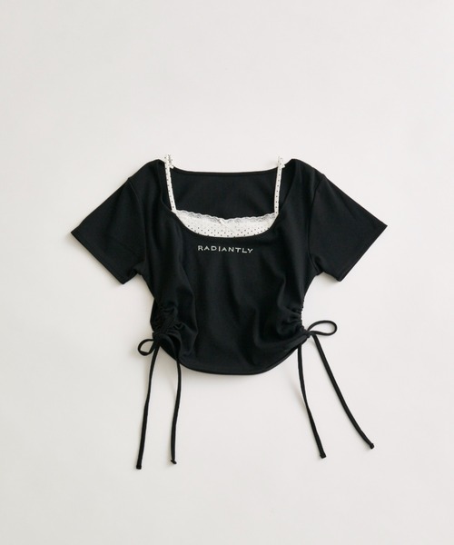 OLIVE des OLIVE(オリーブデオリーブ)の「レイヤード風ドロストTシャツ(Tシャツ/カットソー・レディース・サックスブルー/ブラック/ピンク/オフホワイト・FREE)」の5枚目の写真