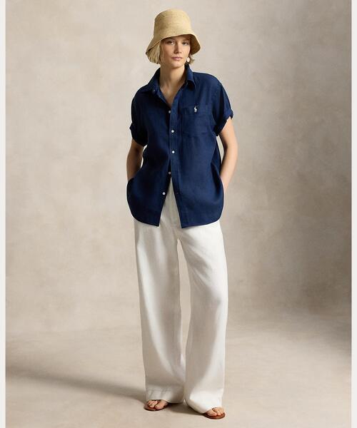POLO RALPH LAUREN（ポロ ラルフ ローレン）の「オーバーサイズ フィット リネン ショートスリーブ シャツ（シャツ/ブラウス・レディース・ネイビー系1・M/L/XL/XS/XXS）」の7枚目の写真