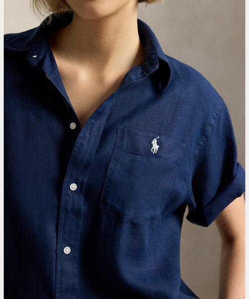 POLO RALPH LAUREN（ポロ ラルフ ローレン）の「オーバーサイズ フィット リネン ショートスリーブ シャツ（シャツ/ブラウス・レディース・ネイビー系1・M/L/XL/XS/XXS）」の2枚目の写真