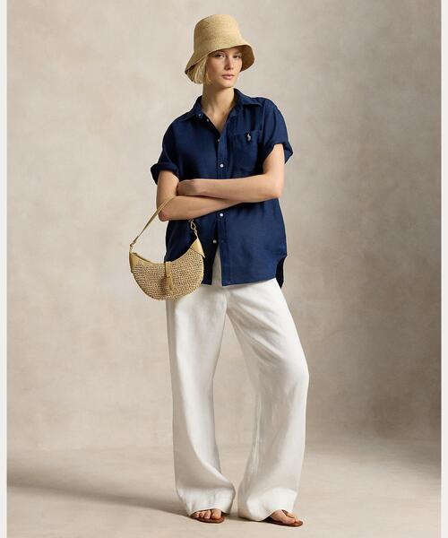 POLO RALPH LAUREN（ポロ ラルフ ローレン）の「オーバーサイズ フィット リネン ショートスリーブ シャツ（シャツ/ブラウス・レディース・ネイビー系1・M/L/XL/XS/XXS）」の3枚目の写真
