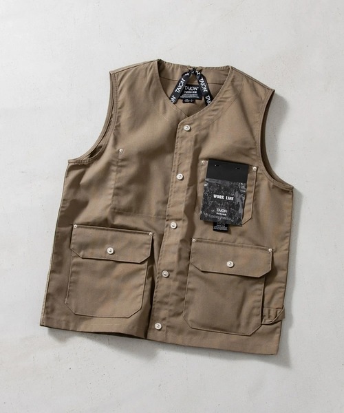 TAION(タイオン)の「【TAION(タイオン)】〈ユニセックス〉ノンダウン ワーク Vネックボタン ベスト-コットンダックキャンバス(ベスト・メンズ・ブラック/ダークオリーブ/ダークネイビー・S/M/L/XL/2XL)」の2枚目の写真