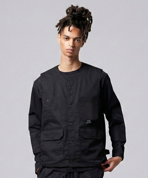 TAION(タイオン)の「【TAION(タイオン)】〈ユニセックス〉ノンダウン ワーク Vネックボタン ベスト-コットンダックキャンバス(ベスト・メンズ・ブラック/ダークオリーブ/ダークネイビー・S/M/L/XL/2XL)」の1枚目の写真